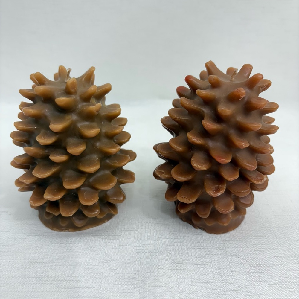 Vintage Pinecone Candles Set Brown Molded Wax Rustic Woodland Decor